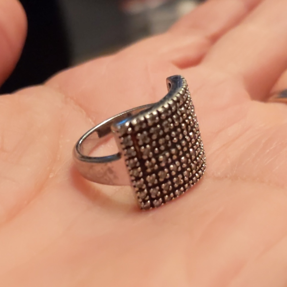 925 Silver Crystal Square Ring size 7